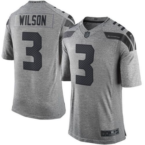 Nike Seahawks #3 Russell Wilson Gray Men's Stitched NFL Limited Gridiron Gray Jersey - Click Image to Close
